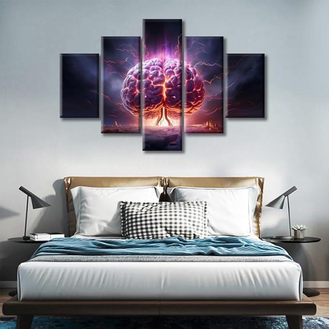 5 Panels Human Brain Canvas Wall Art Book Paintings Prints on Canvas Abstract Human Brain Modern Artwork Pictures for Living Room Bedroom Framed Ready to Hang, (60"Wx40"H)