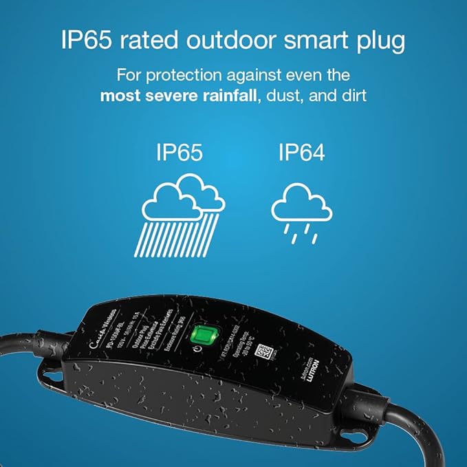 Lutron Caseta Outdoor Smart Plug Weatherproof+ and Pico Smart Remote, for Landscape and String Lighting, P-PKG1OUT-BL, Black