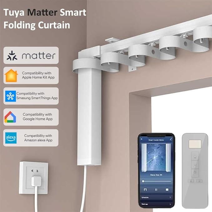S Folding Corrugated Electric Smart Curtains System, Automatic Curtain Opener, Motorized Curtains Rod, Compatible with Apple HomeKit/Samsung SmartThings (Track length 6 Meters (236.22 inches))