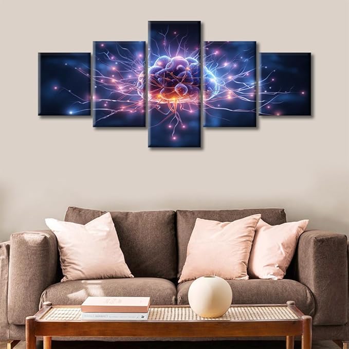 Rebotipy 5 Panels Artificial Intelligence Concept Wall Art for Bedroom Neural Network Canvas Painting Wall Art for Living Room Contemporary Home Decor Stretched on Wooden Frame (50" Wx24 H)