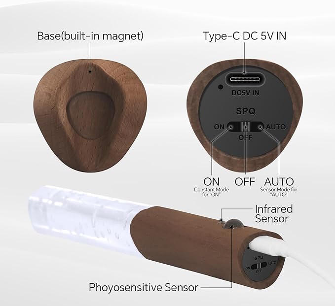 Motion Sensor Night Lights Indoor, Rechargeable Night Lights Wall Sconces Wooden Set of 2, Battery Powered Magnetic Wall Sconces Decor for Bedroom, Hallway, Bathroom, Stairway, Closet（Walnut Wood）