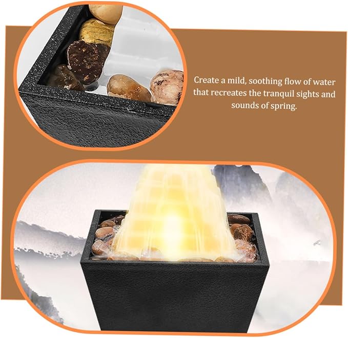 Creative LED Light Table Fountain Indoor Desktop Waterfall Ornament Zen Decor for Home Office Relaxation and Stress Relief