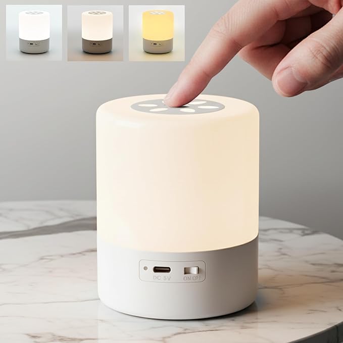 Small Touch Cordless Bedside Table Lamp Rechargeable Dimmable Nightstand Lamp for Bedroom Portable Night Light for Kids LED Lamp with Warm White Lights for Living Room Home Gifts (White)