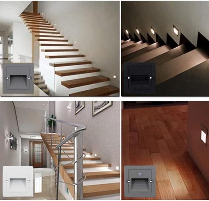 LED Recessed Step Wall Sconce,3W Indoor Outdoor Stairs Light IP65 Waterproof Human Body Induction Wall Lamp Corridor Night Light 85Mm85Mm,C,Induction
