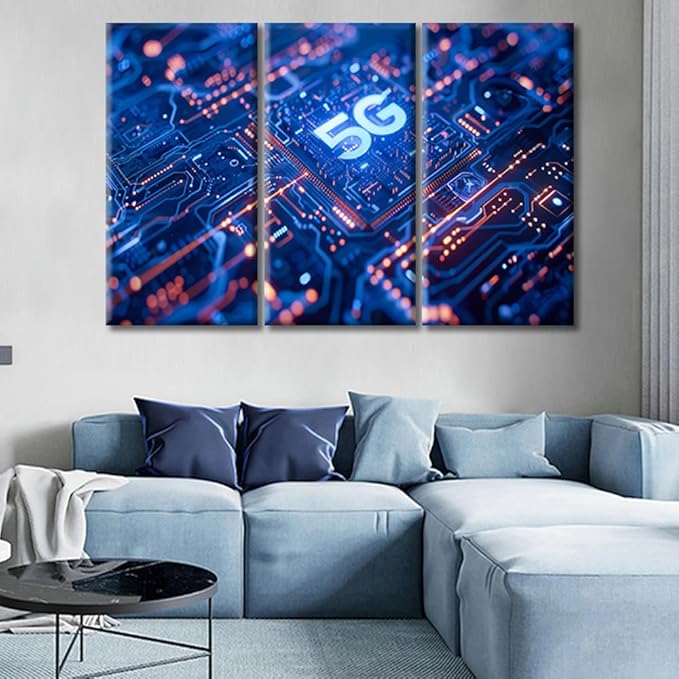 Motherboard Digital Chip Wall Art 3 Pieces Modern Chip Canvas Prints Painting Microchip Pictures for Living Room Bedroom Kitchen Home and Office Wall Decor Framed Ready to Hang (36"Wx24"H)
