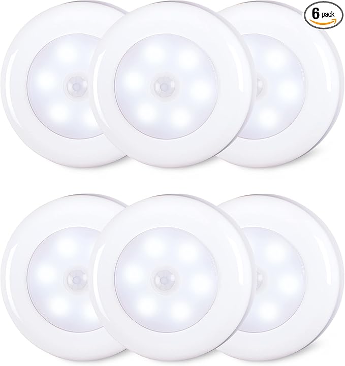 STAR-SPANGLED 6 Pack 2.8” Motion Sensor Lights Indoor AAA Battery Operated, Stick on LED Puck Light for Stairs, Under Cabinet, Closet, Cool White