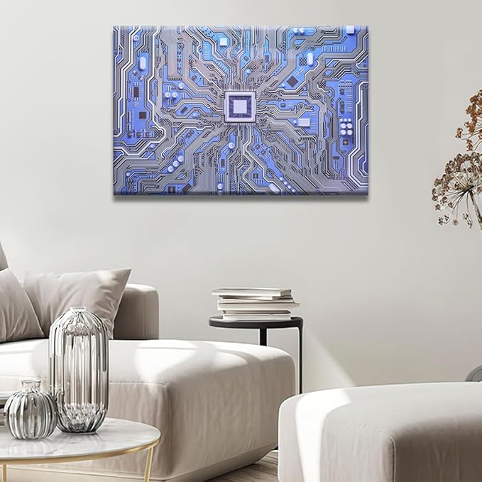 Digital Chip Pictures for Bedroom Wall Decor CPU Prints Wall Art Canvas Artwork Wall Decor 1 Panel Wall Art Circuit Board Wall Art Canvas Framed Wall Hanging Decor Ready to Hang 36x24 INCH
