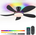 PHORUS 48" RGB Ceiling Fans with Lights and Remote/APP,Black Low Profile Ceiling Fans with Quiet Reversible DC Motor,Modern Flush Mount Fans Light for Bedroom Kids Room