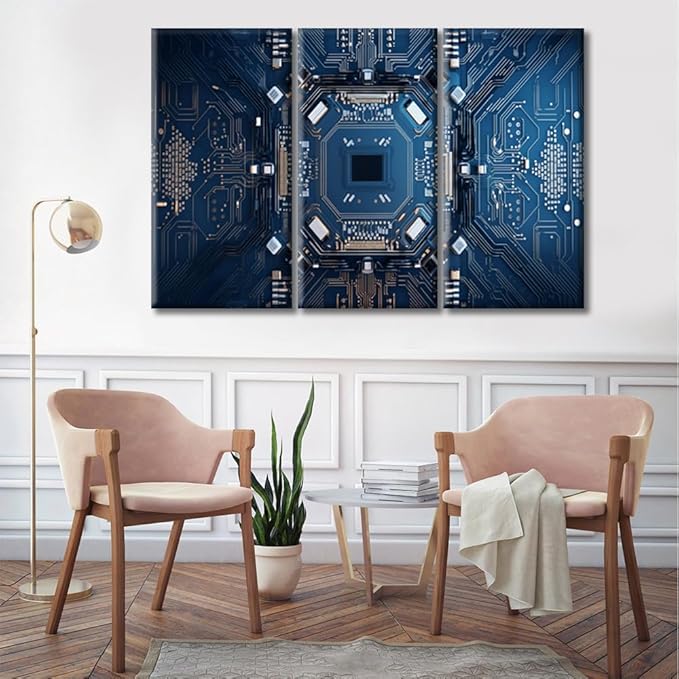 Circuit Board Pictures Canvas Prints Advanced Electronic Circuit Wall Art Paintings CPU Concept Posters Stretched Pictures for Living Room Modern Home Decor Framed Wall Art Decorations (42"Wx28"H)