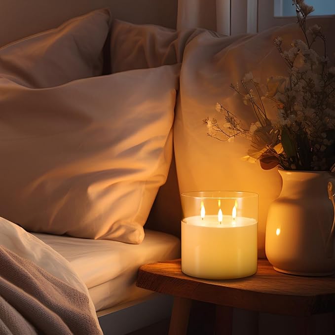 Retisee 6'' x 6'' Extra Large Flameless Candles, 3 Wick Glass Large Candles with Remote Control and Timer Function, Real Wax LED Pillar Flickering for St. Patrick's Spring Party Decor(Clear,1 Pcs)