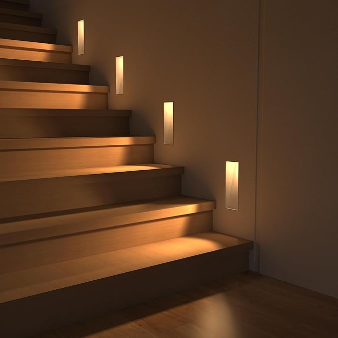 12 Pack Trimless Recessed Step Lights, 2W 3000K Warm White Wall Light, Indoor Rectangle Skirting Board Lighting, Invisible Stair Lights for Hallway, Bedroom, Staircase (No Dimming)