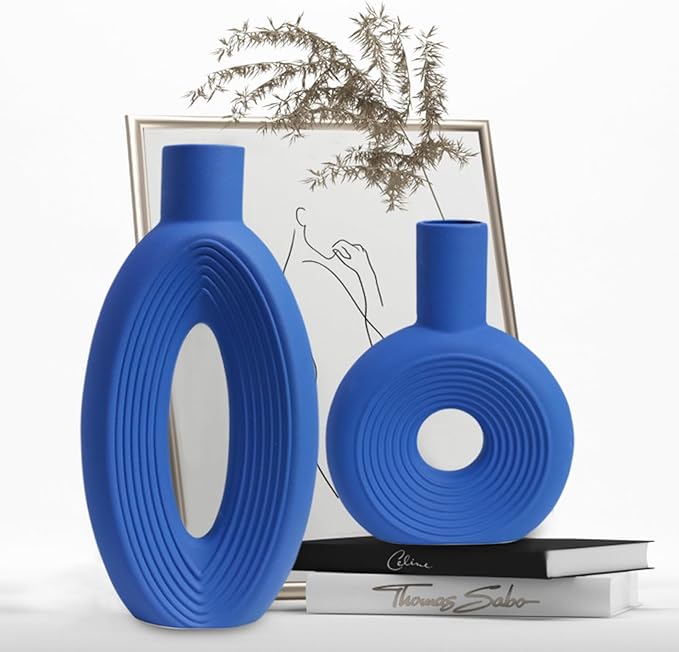 Ceramic Vase - Set of 2 for Home Decor, Pampas Vases Minimalist Nordic Boho Style for Modern Farmhouse Decor, Living Room、 Kitchen、Mantle、Bedroom、Dining Table、Office