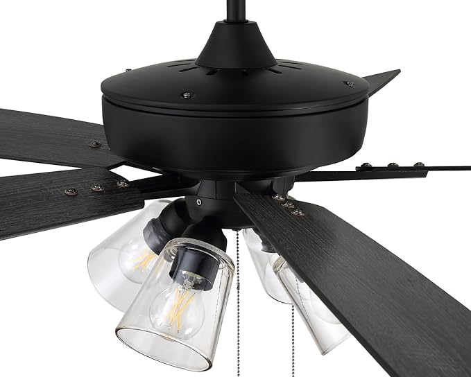 Craftmade S104FB5-60FBGW Super Pro 60" Ceiling Fan with LED Lights & Pull Chain, 5 Reversible Flat Black/Greywood MDF Blades, Flat Black
