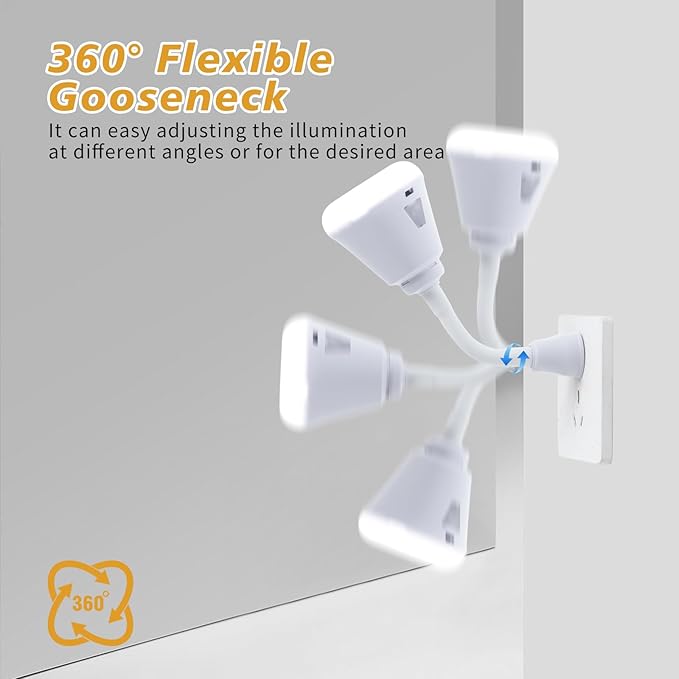 2 Pcs Plug in Motion Sensor Night Light Indoor LED Infrared Motion Detector Night Light for AC Outlet, Dusk to Dawn Sensor, 360° Rotating for Stairs Garage, 6W Cool White Light US Plug