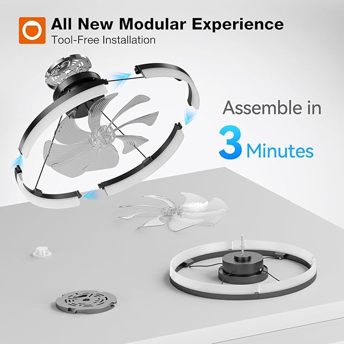 addlon Ceiling Fans with Lights and Remote, 20 Inch Low Profile Ceiling Fans, 3000-6000K Dimmable Modern Flush Mount LED Fan Light, Fandelier Ceiling Fan for Bedroom, Kitchen, Living Room