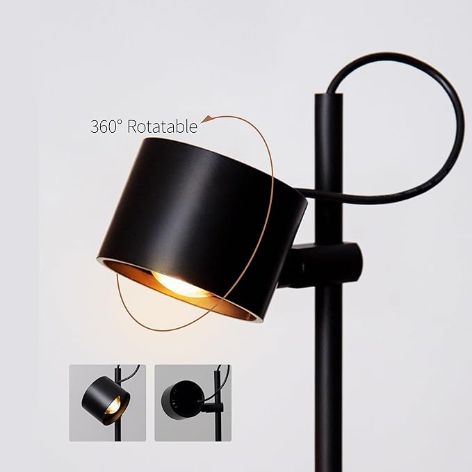 Aisilan LED Floor Lamp, 12W Dimmable Modern Floor Lamps, Adjustable Lamp Head Standing Reading Light for Living Room Bedroom Study Room Indoor,Black, 3000K, CRI 97