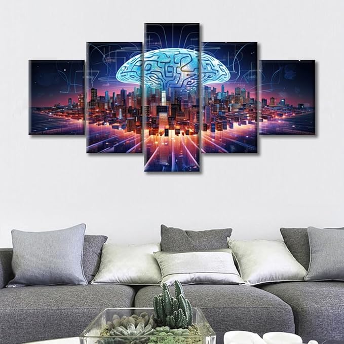 Brain Nervous System Painting Wall Art Human Brain Energy Bedroom Living Room Wall Decor Brain Framed Modern Pictures Canvas Prints Artwork for Wall Decor Office Decor (60" Wx32 H)