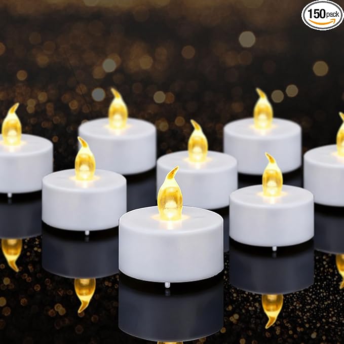 Tea Lights Flameless Battery Operated Candles-150Pack LED Electric Flickering Votive Candle Long Lasting 200 Hours, Realistic and Bright for Seasonal Festive Celebrations Decoration Warm Yellow