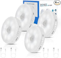 Improved LED Rechargeable Motion Sensor Light Indoor, Bright & Long-Lasting Battery, Stick-On Motion Sensor Puck Night Lights for Closet, Cabinet, Kitchen, Hallway, Stairs - Cool 4Pack