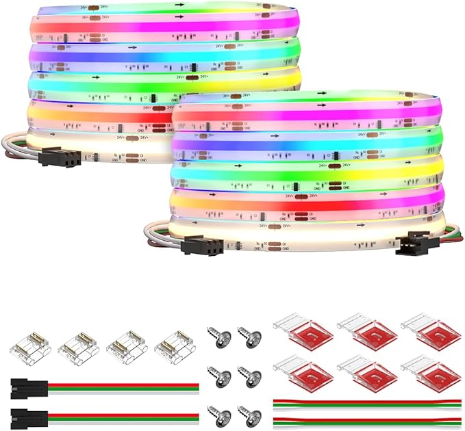 BTF-LIGHTING FCOB IP66 COB LED Strip WS2814 IC RGBW 4000K 2X16.4FT Total 32.8FT 784LED/m DC24V Flexible High Density Light 10mm Width for Indoor Decor(No Adapter or Controller)