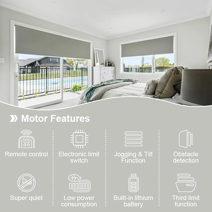 Motorized Roller Shade Kit for 1.5" Tube (38mm), Rechargeable Battery Electric Blinds Motor with Remote, High Torque 1.1N.m/2N.m, Wireless Retrofit for Window Shades, 2800mAh (1.5N.m Torque)