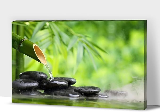 Zen Wall Art Decor, Modern Bathroom Zen Decor Wall Art, Canvas Wall Art for Spa Zen Room Decor, Green Bamboo Forest and Black Pebble Relaxing Art Prints for Office & Spa Wall Decor 28x40 Inches