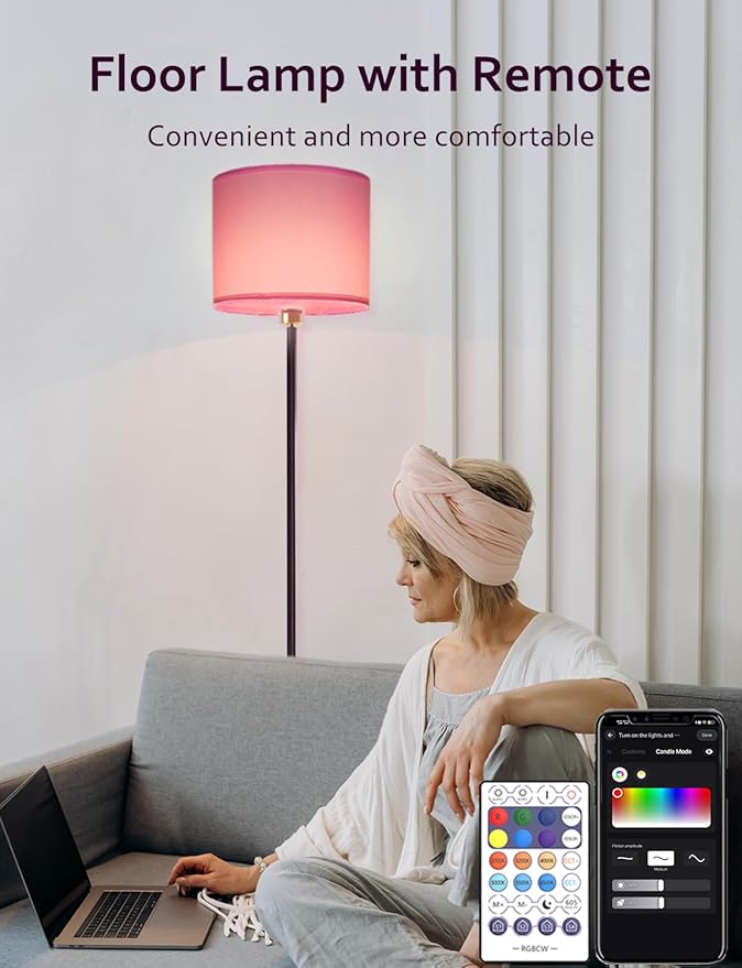 YHW Floor Lamps for Living Room Compatible with Alexa Google, Standing Lamp Tall Lamps for Living Room Bedroom Office Classroom Dorm Room. (Pink)