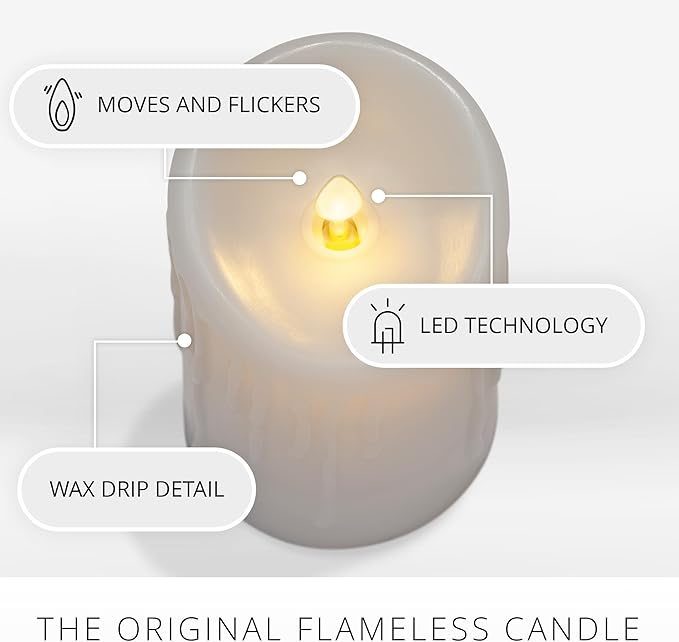 Luminara Wax Drip Flameless LED Candle, White 3" x 6.5", Timer Function, Real Wax Pillar, Battery Operated Unscented Safe, Long-Lasting