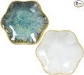 2Pcs Ceramic Jewelry Dish - Lotus Leaf Shape, for Ring Holder Necklace Small Key, Suitable for Mother Friend Sister, Gifts for Women, Cute Plate Trinket Tray, Home Decor (Crystal Green & White)