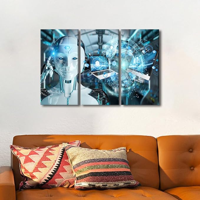 Data Analysis Pictures for Bedroom Wall Decor AI Intelligence Paintings Robot Painting Wall Art Print on Canvas Artwork Home Wall Decor 3 Pieces Posters and Prints Framed Ready to Hang, 36"Wx24"H