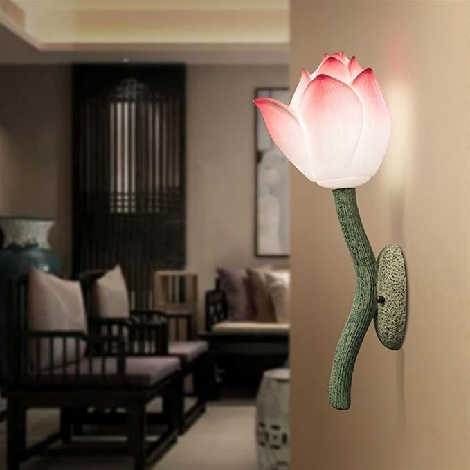 Beautiful Lotus Shaped Wall Lamp Classical Zen Decoration Wall Lamp Bedroom Bedside Lamp Indoor Lighting for Corridor, Hallway(Pink)