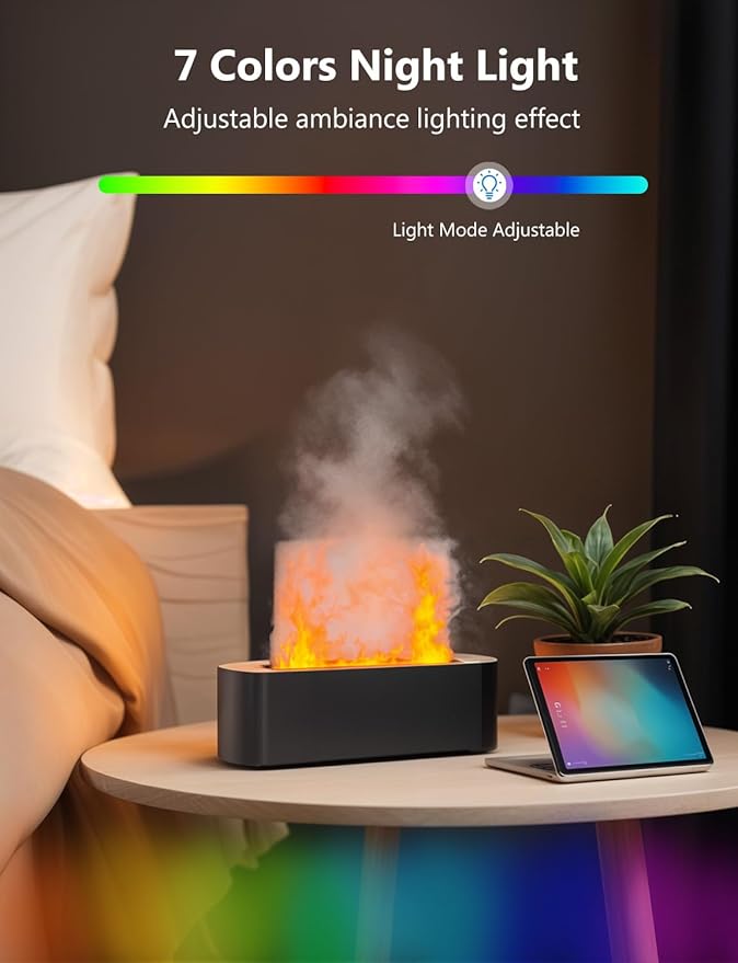 Flame Air Diffuser, Humidifier, Essential Oil Diffuser - 7 Colors, 180mL Capacity (8 Hours), Noiseless Operation, Auto-Off Protection - Perfect for Home Bedroom Office Gifts(Ivory)
