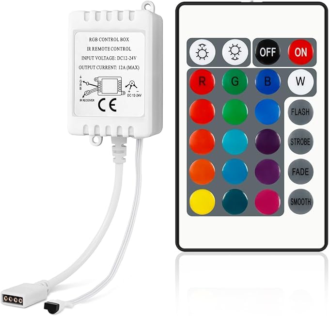 RGB LED Light Strip Remote Controller, Dimmer for RGB LED Strip Lights, 24 Key Wireless IR Remote Controller for SMD 5050 3528 Rope Lights