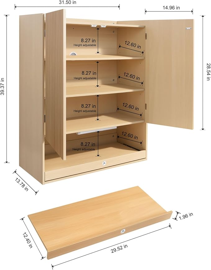 Shoe Cabinet with LED Light, 4-Tier Shoe Storage Cabinet with 2 Adjustable Shelves, Large Shoe Storage with Fluted Panel Modern Shoe Rack for Entryway, Bottom Pop-Up Shoe Rack, Natural Wood