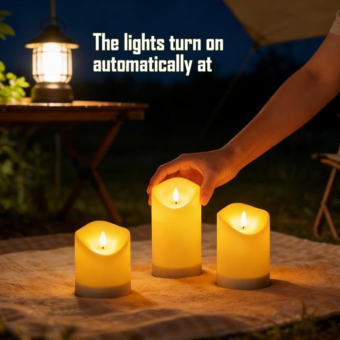 Solar Outdoor Waterproof Flameless Candles - 3 Pack Solar & Battery Operated LED Candles, White (D3.25" x 4"/5"/6" Assorted Heights) for Garden, Patio, Outdoor Decoration