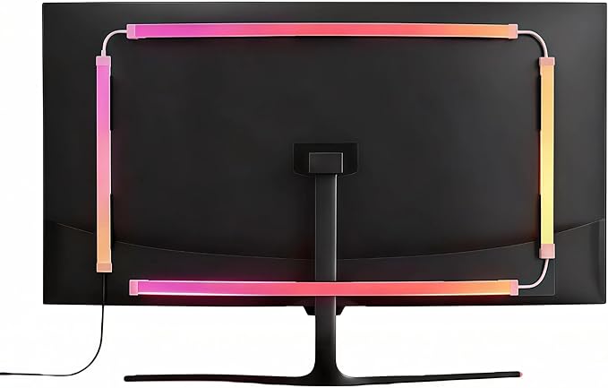 RGB Monitor Backlight with Screen Sync for 32 Inch Screens, Dual USB Powered LED Ambient Lighting Kit, Music Rhythm & Dynamic Modes, Immersive Bias Lighting for Home Office Gaming (4 Sides - 32 inch)