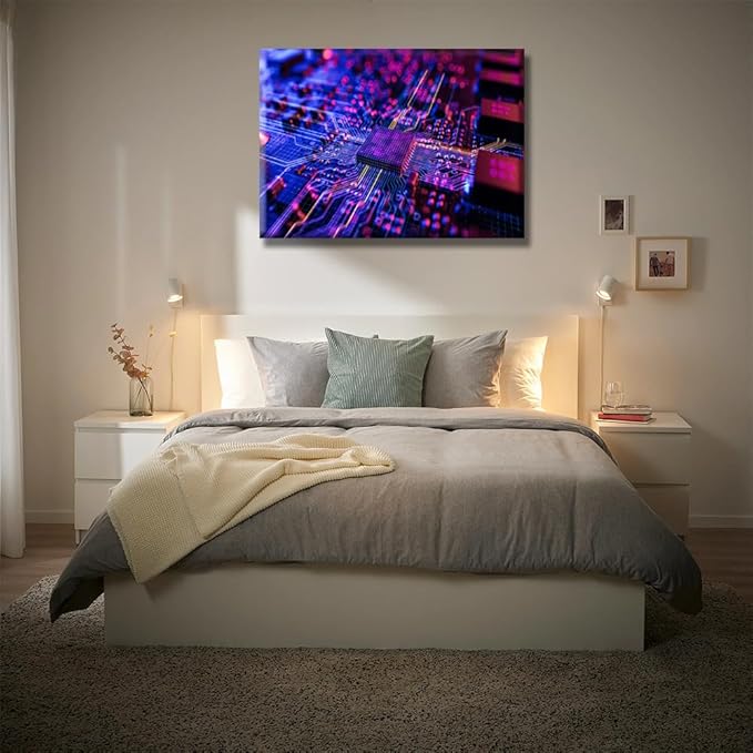 Digital Chip Pictures for Bedroom Wall Decor CPU Concept Prints Wall Art Circuit Board CPU Processor Wall Decor Home Decor Wall Art Canvas Framed Wall Hanging Decor Ready to Hang 20x28 INCH
