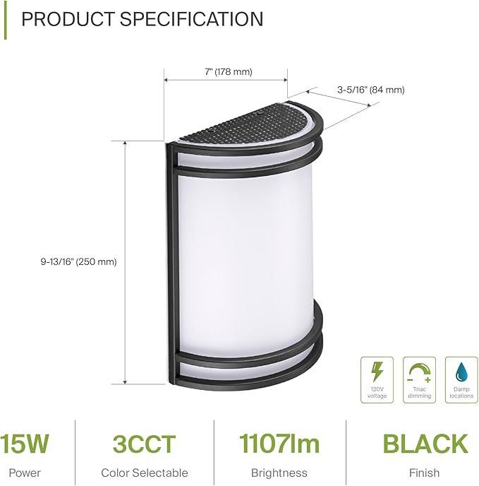 ASD LED Indoor Wall Mount Light Fixture - 10 Inch 15W Modern Interior Matte Black Dimmable Wall Sconce Light - ETL 3000K 4000K 5000K Adjustable - Hallway, Bedroom LED Wall Lights, 4 Pack