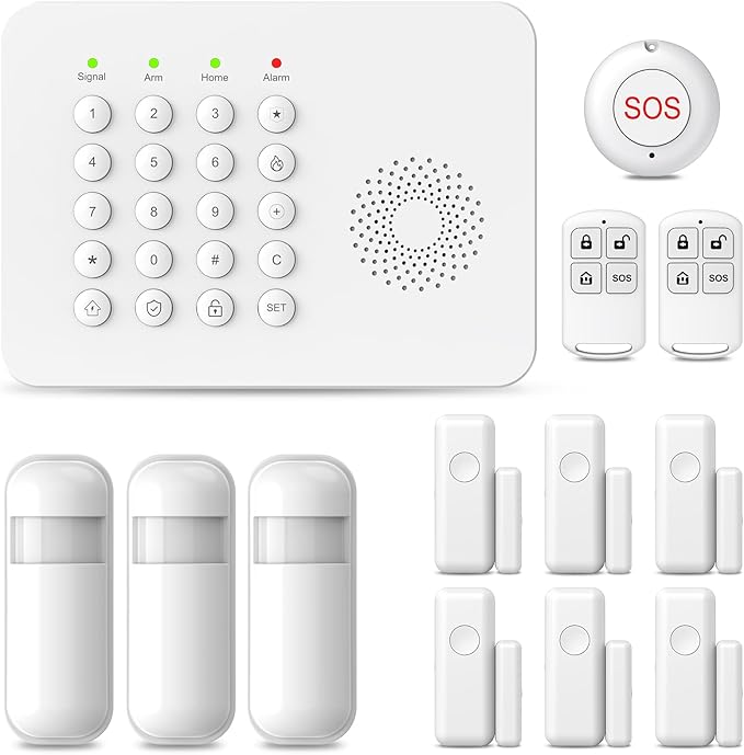 PGST Home Security Alarm System,Wireless Home Security Systems with DIY Expandable Door Sensor,Motion Detector,4G GSM/Tuya App Alerts,Compatible with Alexa for Villa,Apartment (A02F-US-D)