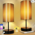 HiBay 2-Set 17.75" Touch Bedside Table Lamps with USB Charging Ports & AC Outlet, Industrial Black 3-Way Dimmable LED Nightstand Lights with Silver-Gray Shade for Bedroom Living Room Decor