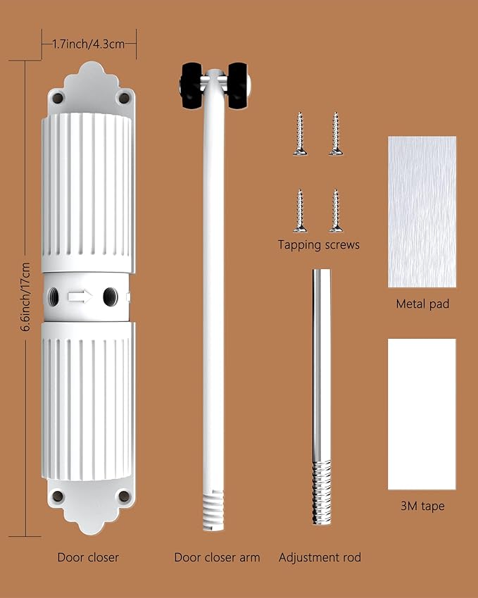 2025 New Automatic Door Closer, self Closing Door, Adjustable Closing Door, Door Closers for Home, Automatic Safety Spring Door Closer (White). Up to 140LB can be Pushed.Metal Doors Don't fit.