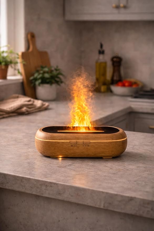 AquaAura Flame Diffuser – Flame Effect Essential Oil Diffuser & Humidifier, 160ml Aromatherapy Diffuser with 7 LED Colors, Cool Mist Humidifier with 1H/3H/6H Timer Auto Shutoff