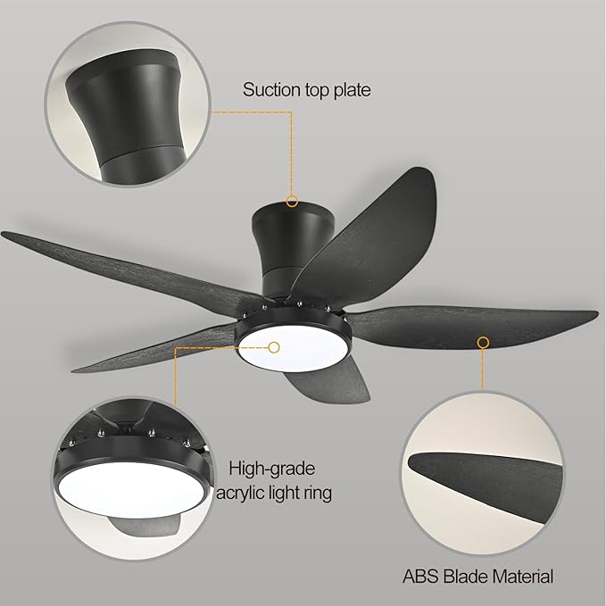 Ceiling Fans with Lights, Low Profile Ceiling Fan Light and Remote/APP Control, 6 Speeds Adjust, LED Dimmable 3 Color Changing, Modern Flush Mount Fandelier Ceiling Fan for Bedroom
