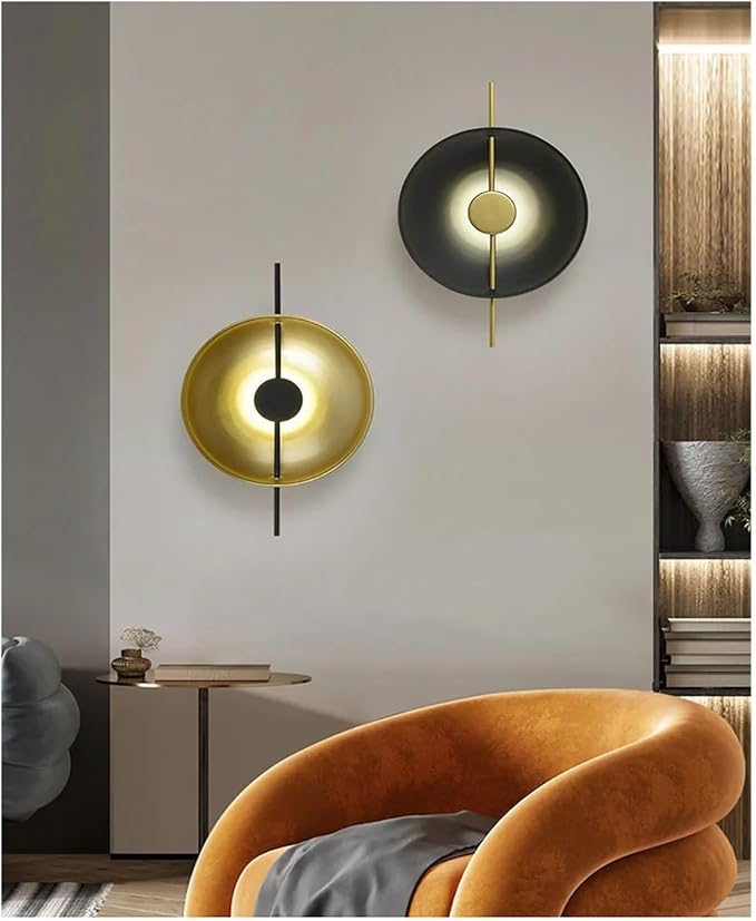 Modern Minimalist Living Room Background Round Creative Bedroom Bedside Designer Villa Hotel Led Lighting,Elegant (Black)