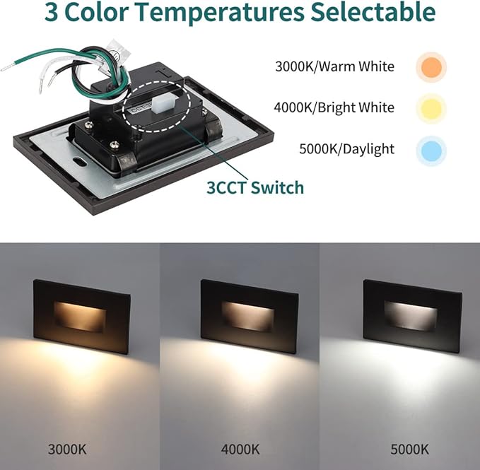 kadision 120V Dimmable LED Step Lights, 3000K/4000K/5000K Selectable, 3.5W 175lm Indoor Outdoor Stair Lights, Aluminum ORB Finish, 4 Pack