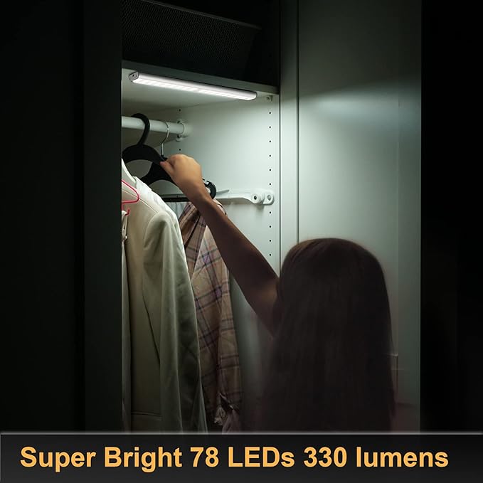 MOSTON Super Bright Rechargeable Closet Lights 78 LED Motion Sensor Night Lighting for Kitchen Cabinet,Under Counter.Built-in 2500mAh Battery Powered. Cordless Magnetic Lamp Stick on Anywhere