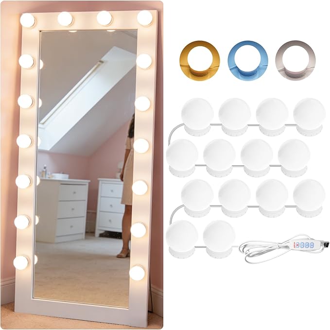 LED Vanity Lights for Mirror, Consciot Hollywood Style, Adjustable Color & Brightness, USB Cable, Stick on for Makeup Table Dressing Room Mirror (14)