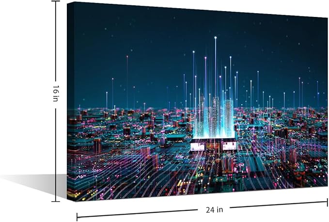 TUMOVO Canvas Wall Art for Living Room Internet Concept Modern Home Decor CPU Concept HD Printed Posters Virtual Space Artwork for Bedroom Office Wall Art Painting Pictures Ready to Hang, 24x16in