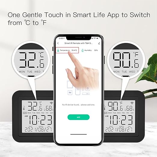MOES Smart Temperature Humidity Monitor with IR Remote Control, Tuya WiFi Temperature Humidity Sensor with LCD Display for Home House Greenhouse Home Pet Garage, Compatible with Alexa