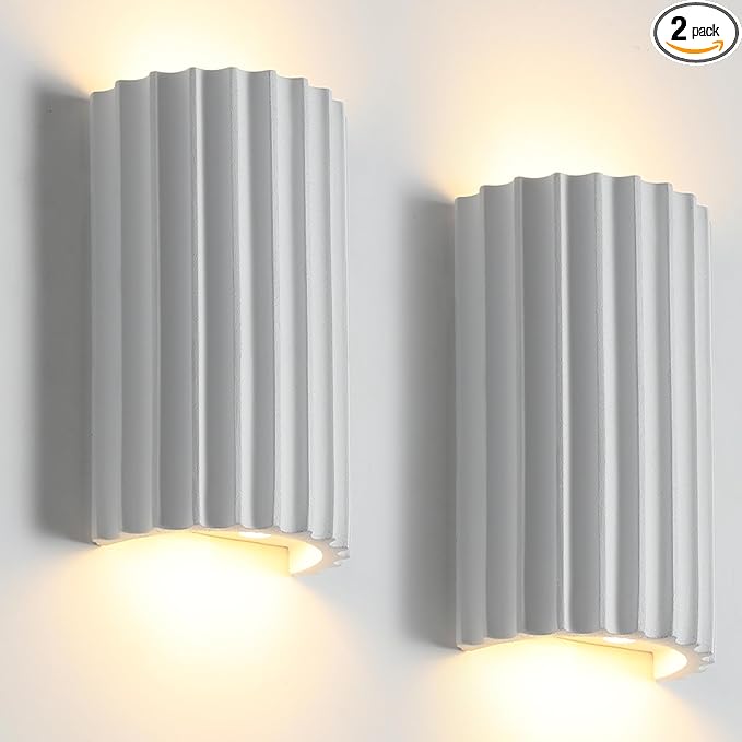 ZEROUNO White Resin Modern LED Wall sconces Wall Lighting Set of 2, Hardwired Indoor Wall Light Fixtures Lamp Up and Down for Living Room Bedroom Hallway Corridor Conservatory Stairs (with E12 Bulbs)
